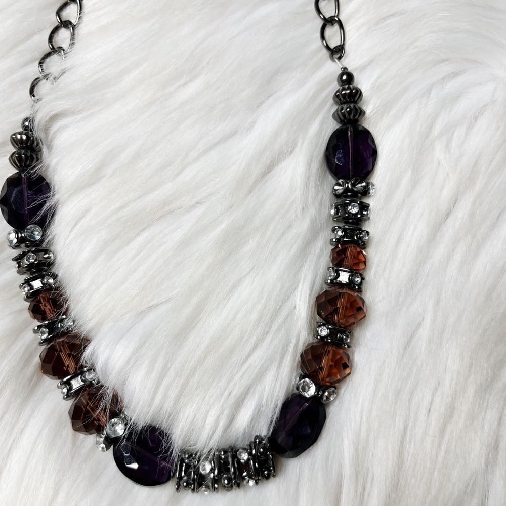 Beaded Fashion Necklace Purple and Silver